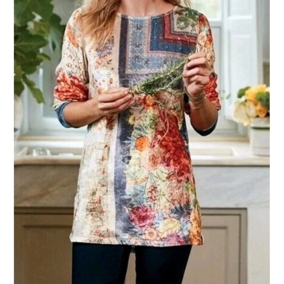 Soft Surroundings Tops - SOFT SURROUNDINGS Ashbury Tunic PXS Garden Floral Crushed‎ Velvet Cottage Boho